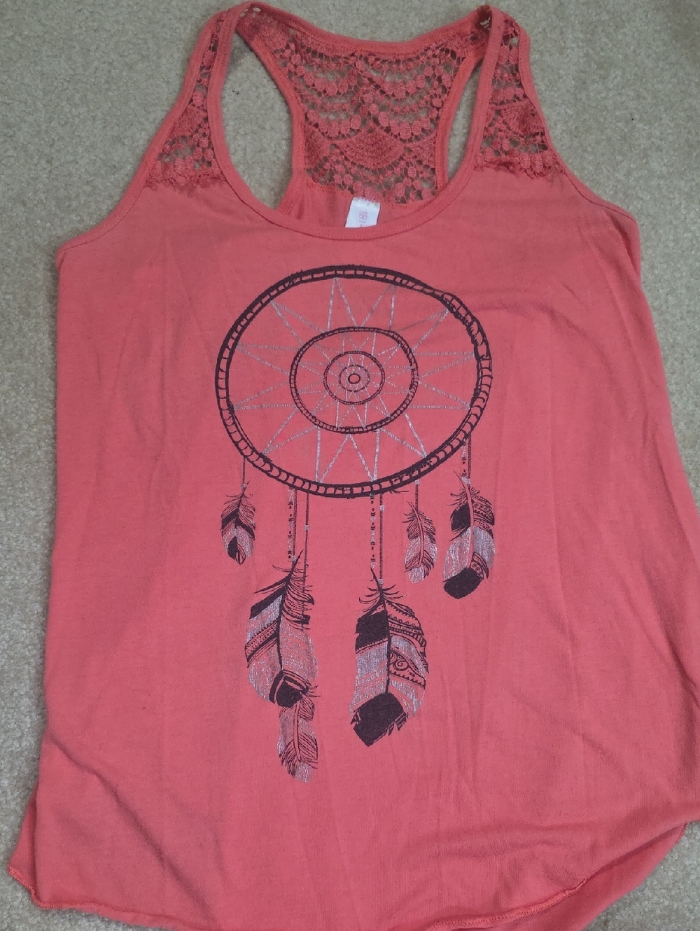 No Boundaries Coral Lace-Back Dreamcatcher Tank